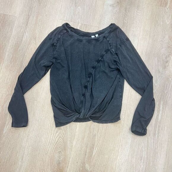 Z by Zella Washed Black Twist Front Long Sleeve Cropped Top Women’s X-Small - Picture 8 of 8